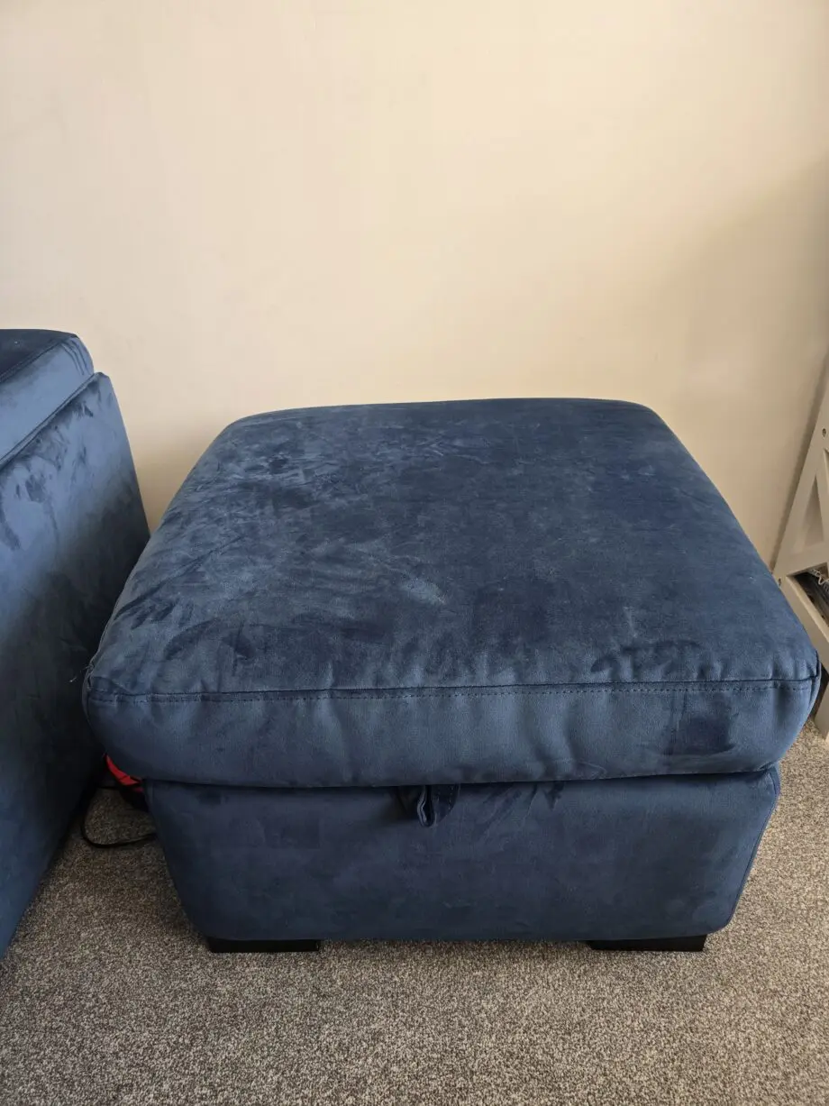 DFS Wander Velvet Right Hand Facing 2 Corner 1 Power Recliner and Console Plus DFS Wander Velvet Storage Footstool