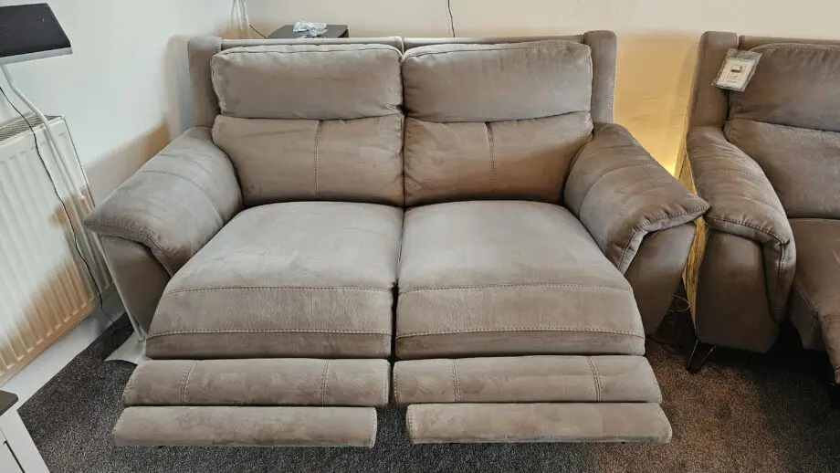 Furniture Village Contempo 3 and 2 seater fabric grey power recliner with USB
