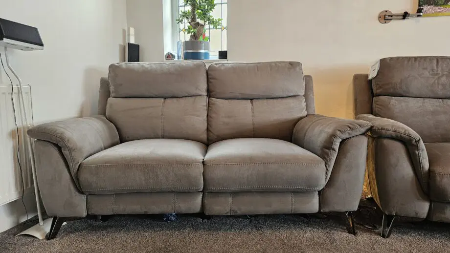 Furniture Village Contempo 3 and 2 seater fabric grey power recliner with USB