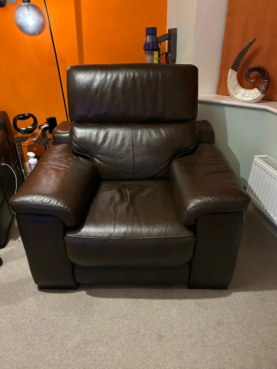 Sofology Laurence Dark Brown Leather Armchair With Power Recliner & USB Charger