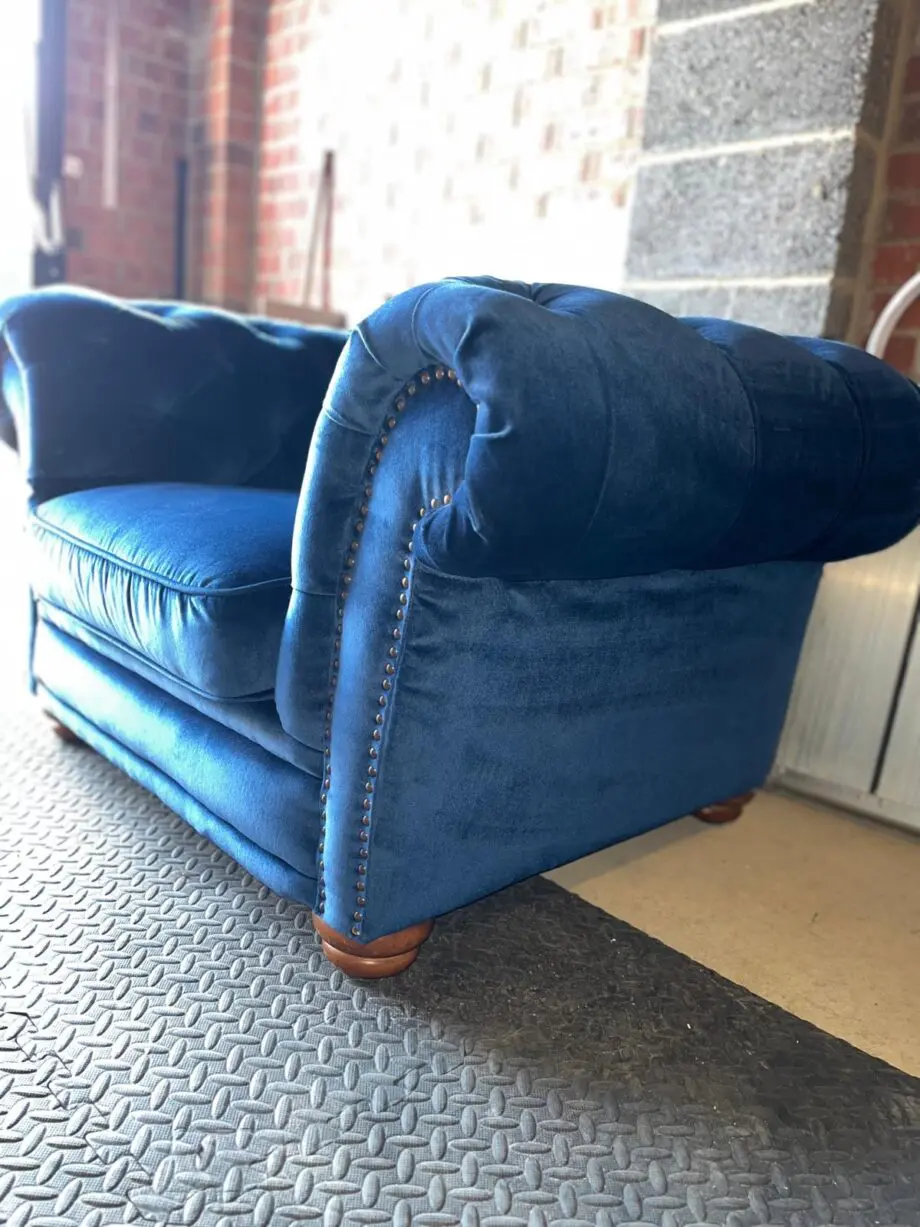 Sofology Chesterfield style royal blue 3 seat sofa and single seat chair