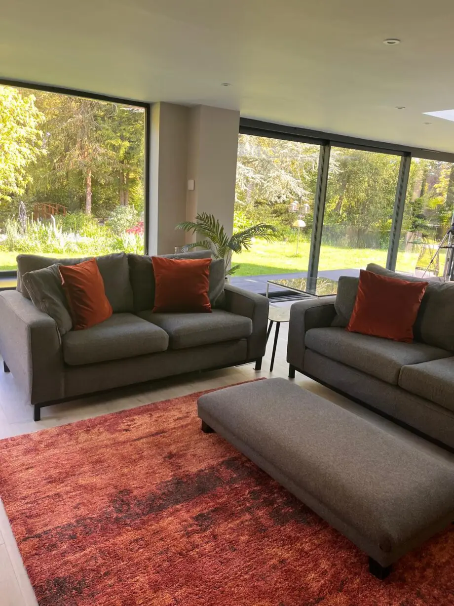 Next Charcoal Grey woven modern square style sofa and footstool set