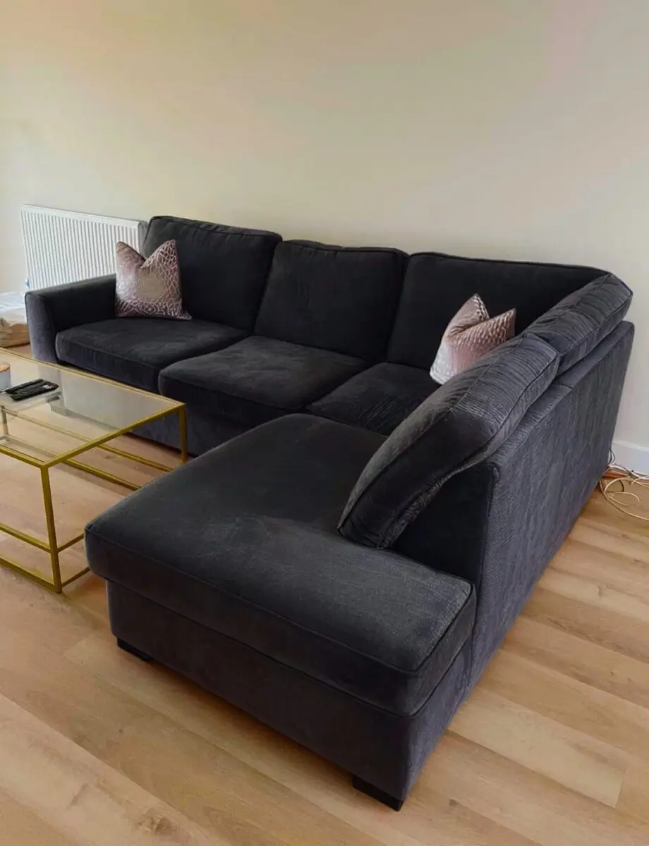 Black Velvet L-Shaped Corner Sofa For Sale