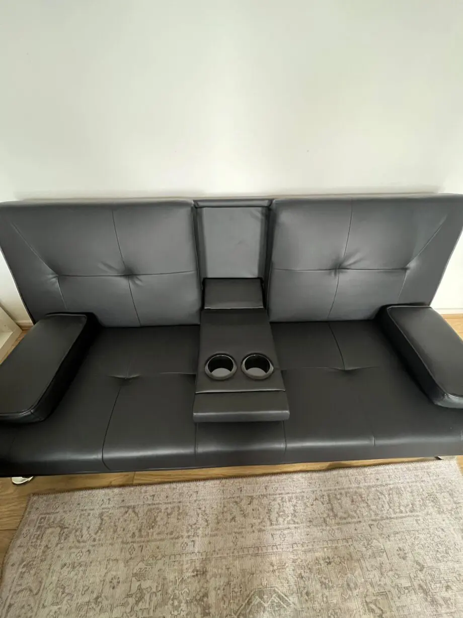 Faux Leather Sofa Bed with Cup Holders 3 Seater - Black - 3 Months Old! RRP £190