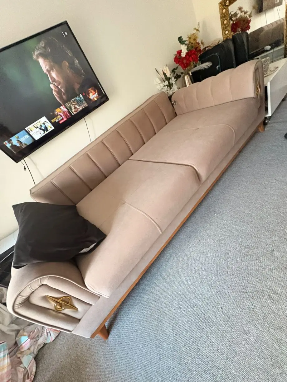 Beige Sofabed 3-Seater Sofa with Storage.