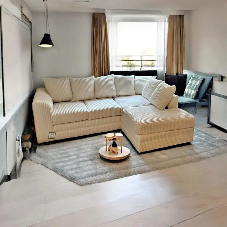 beige sofa in left and right hand corner