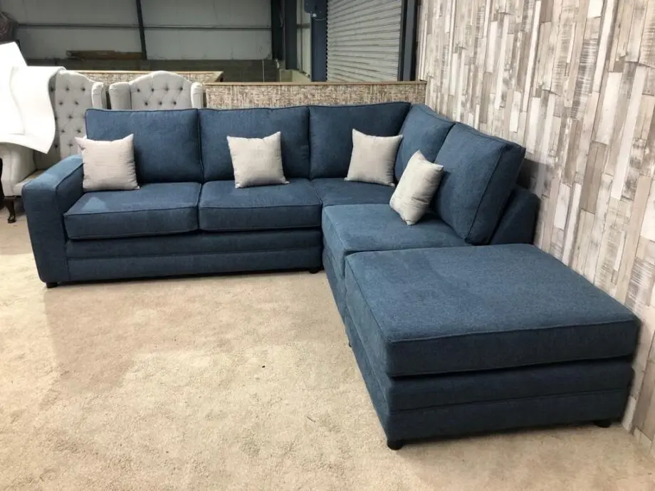 DFS Blue Corner Sofa & Pouffe - Relax in Style with Free Delivery