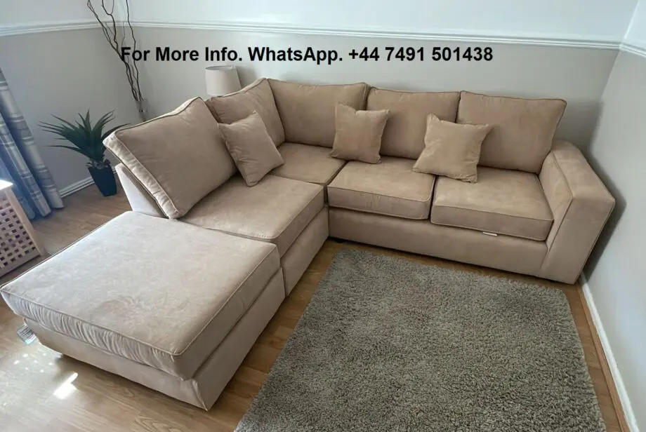 L-Shaped Beige Sofa with Matching Footstool - Free Home Delivery
