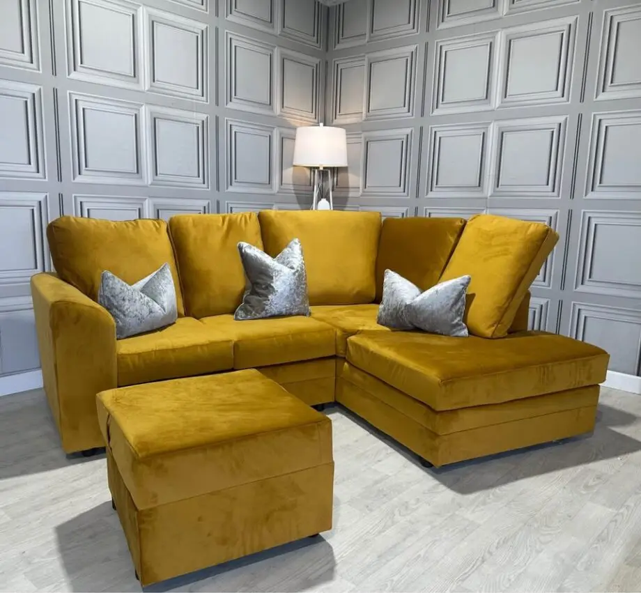Mustard L Shaped Sofa + Matching Footstool ~ Free Delivery
