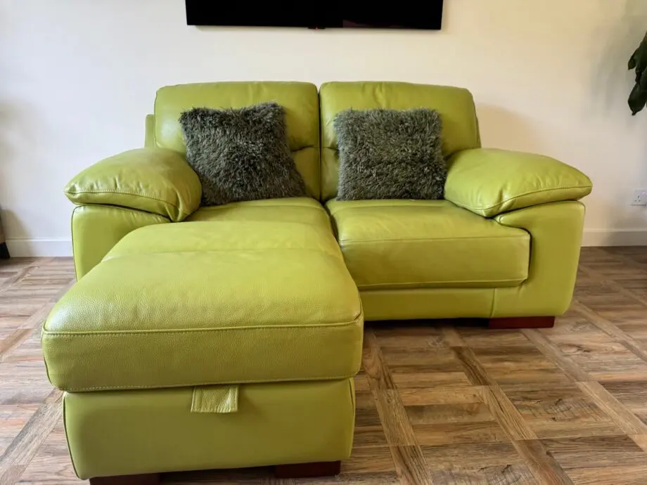 DFS Dazzle 2 seater sofa + storage pouffe green