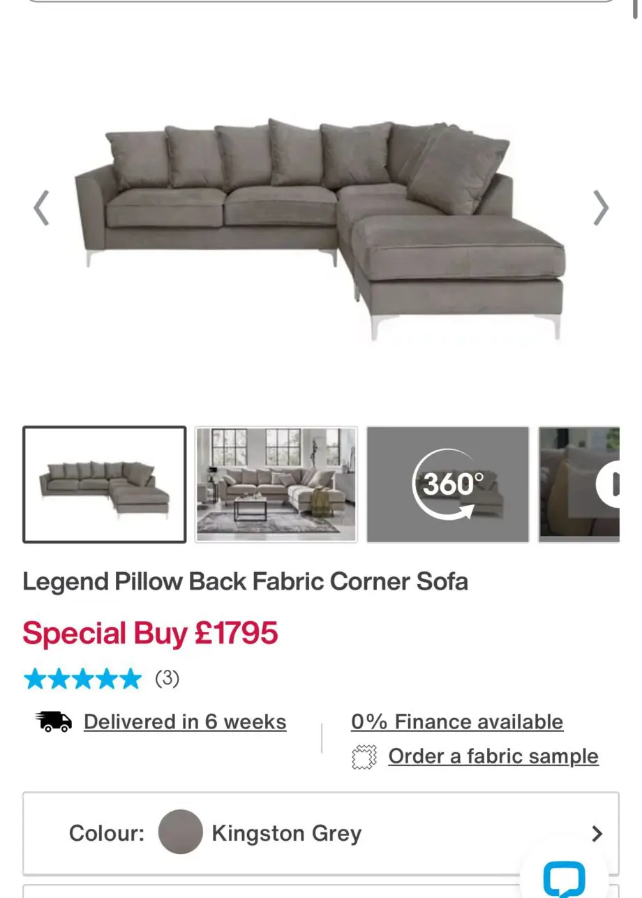 Furniture Village Legend Classic Back Fabric Corner Sofa RRP: £1795