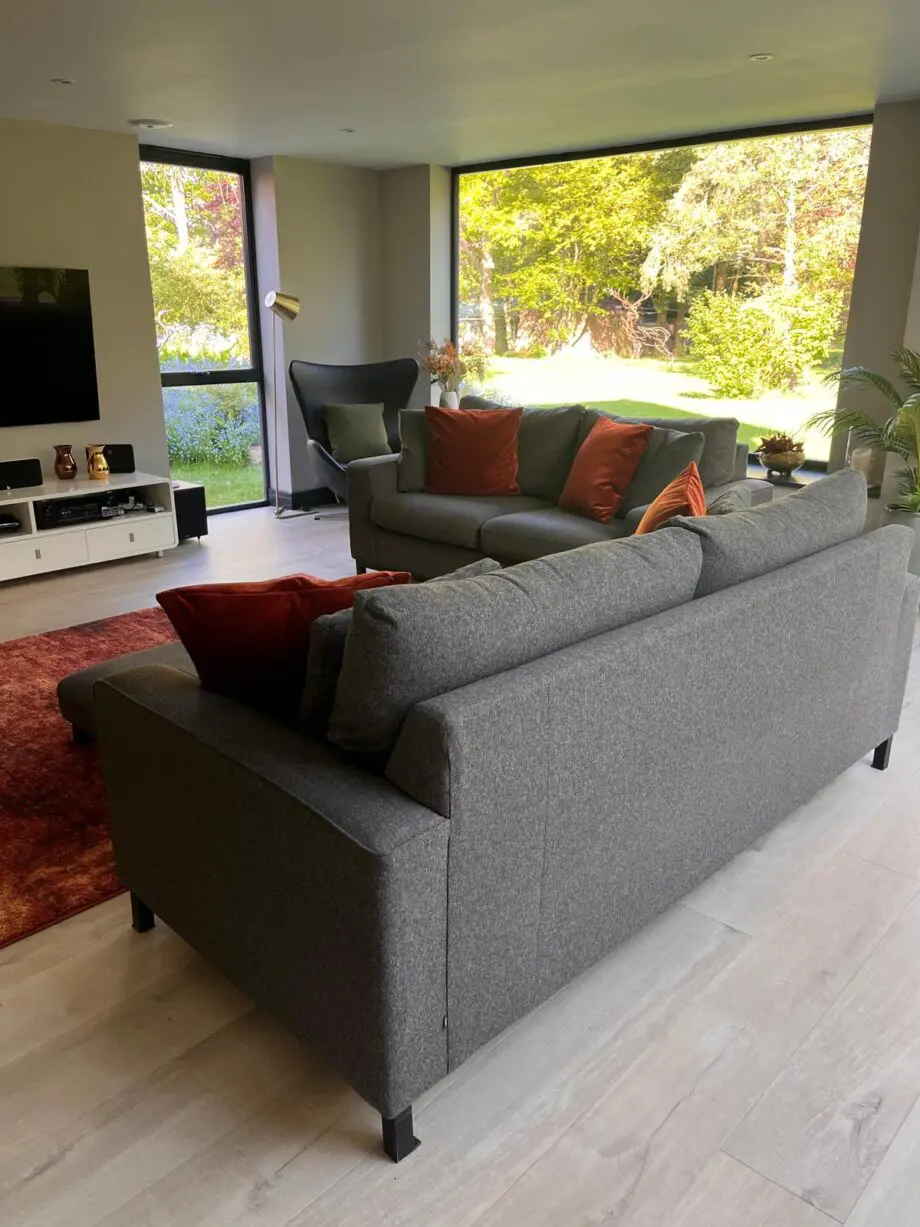 Next Charcoal Grey woven modern square style sofa and footstool set