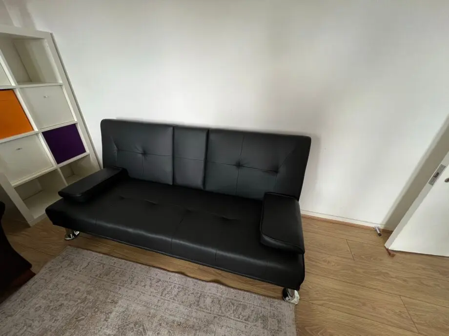 Faux Leather Sofa Bed with Cup Holders 3 Seater - Black - 3 Months Old! RRP £190