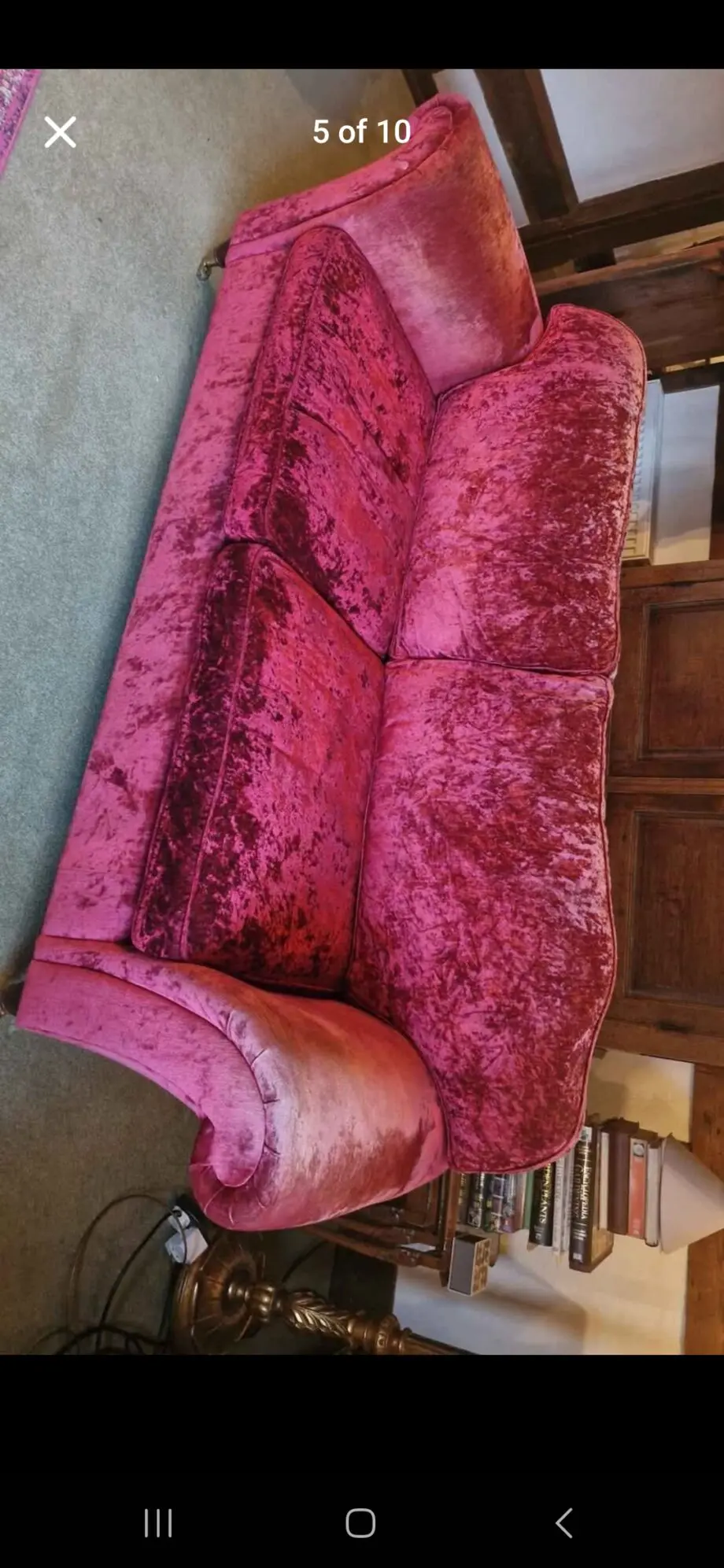 Rose red crushed velvet vintage style sofa