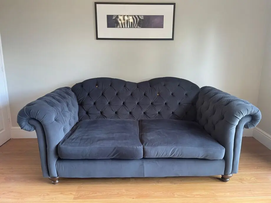 DFS Joules 3 seater velvet sofa, colour: charcoal. DFS Joules 2 seater velvet sofa, colour: charcoal. DFS Joules velvet footstool, colour: charcoal.