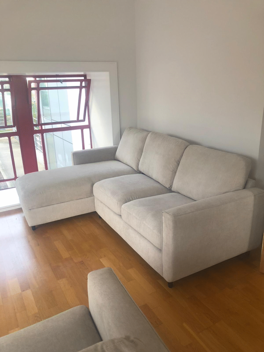 Furniture Village Esprit beige fabric corner sofa with sofa bed