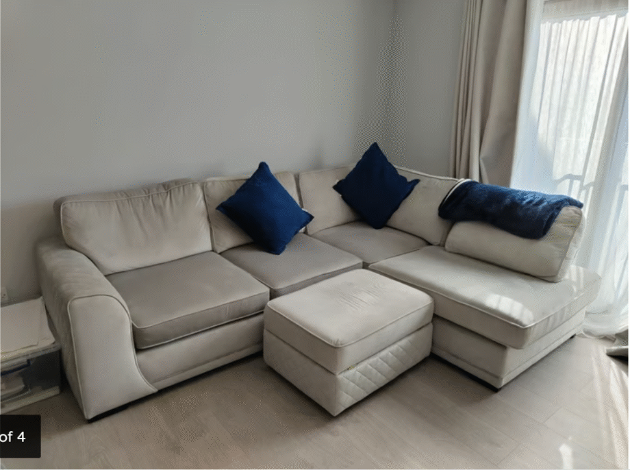 Dfs Silver Colour L Shaped Sofa With Footstool For Sale