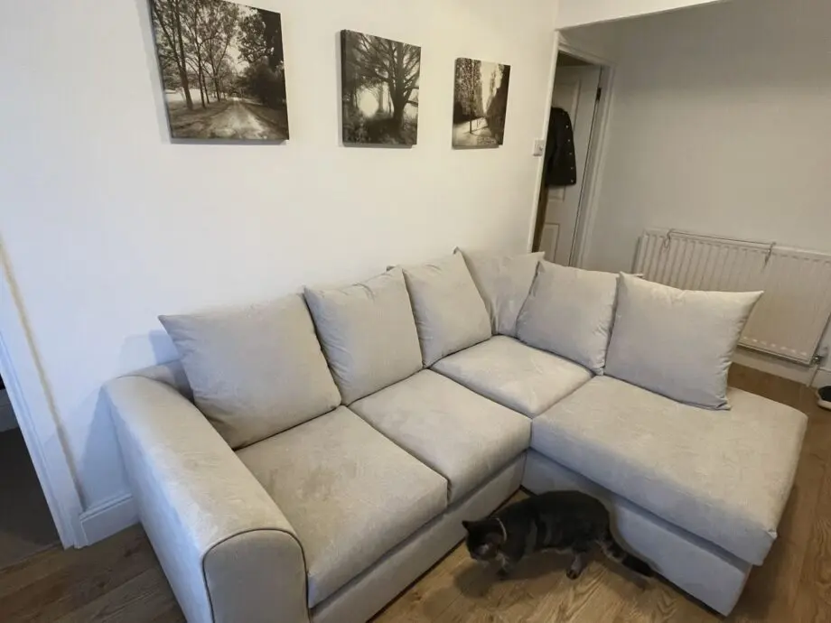 Plush Velvet Cream Corner Sofa ~ L Shaped SofaClub Sofa For Sale