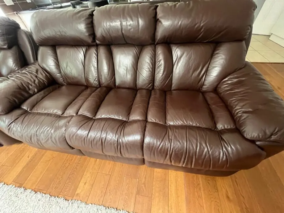 3 seat brown leather sofas + 2 seat brown manual Recliner leather sofas