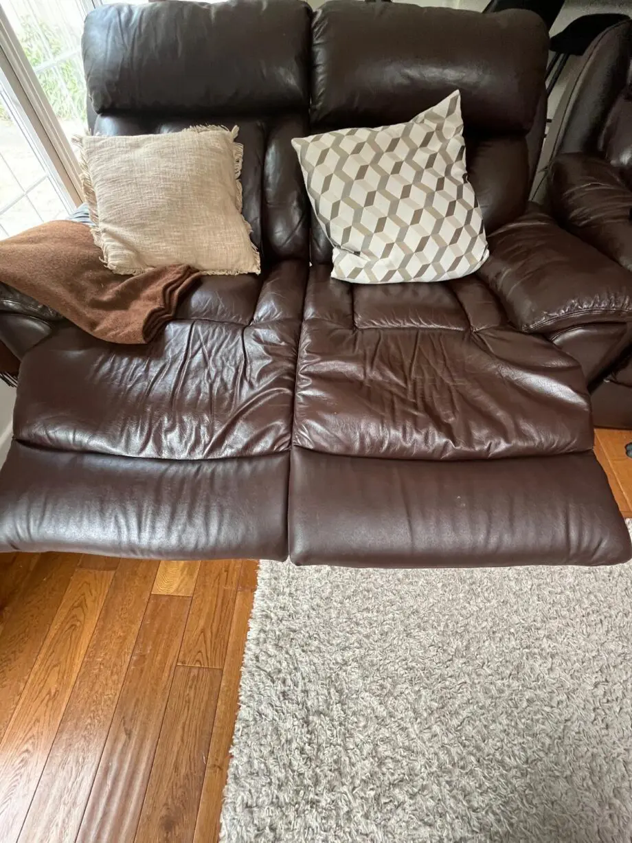 3 seat brown leather sofas + 2 seat brown manual Recliner leather sofas