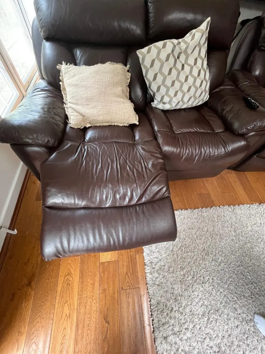3 seat brown leather sofas + 2 seat brown manual Recliner leather sofas