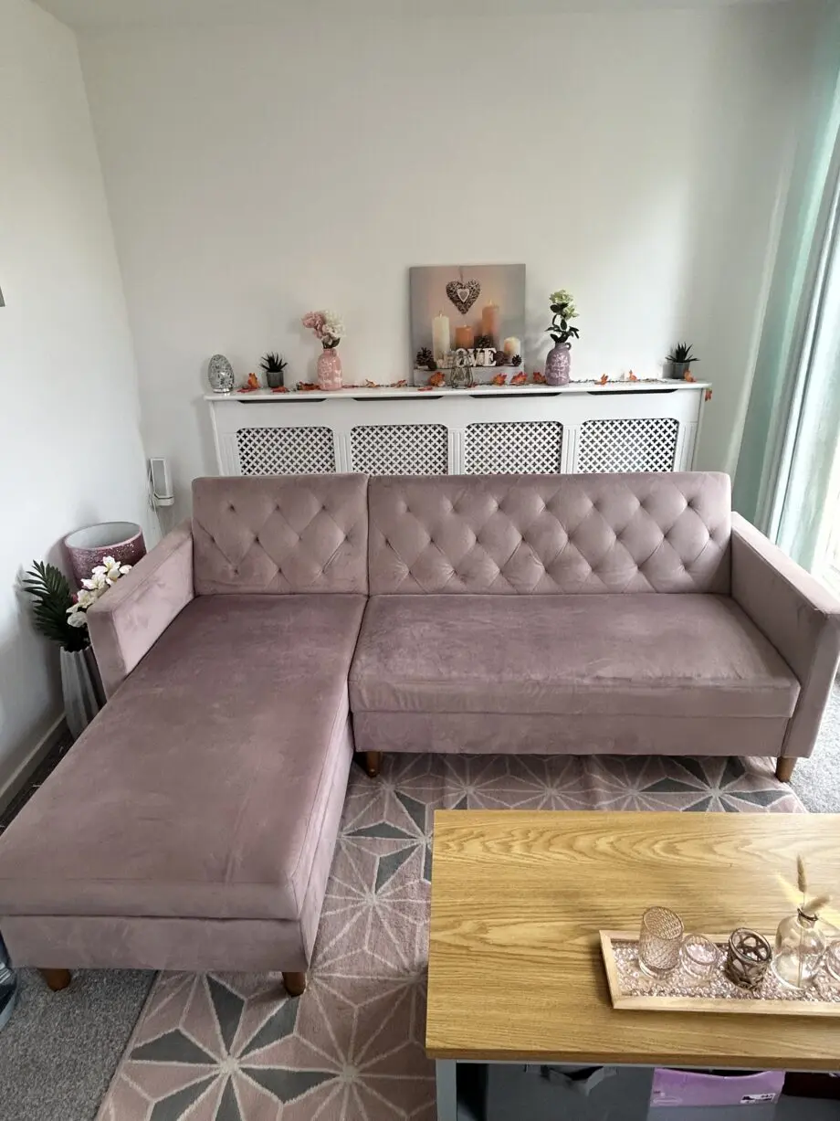 Pink velvet sofa bed