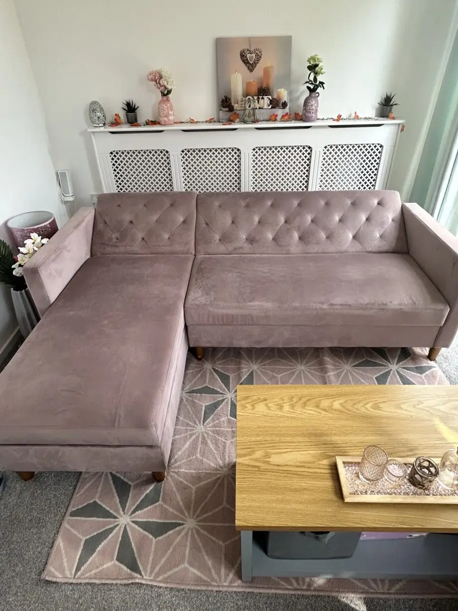 Pink velvet sofa bed