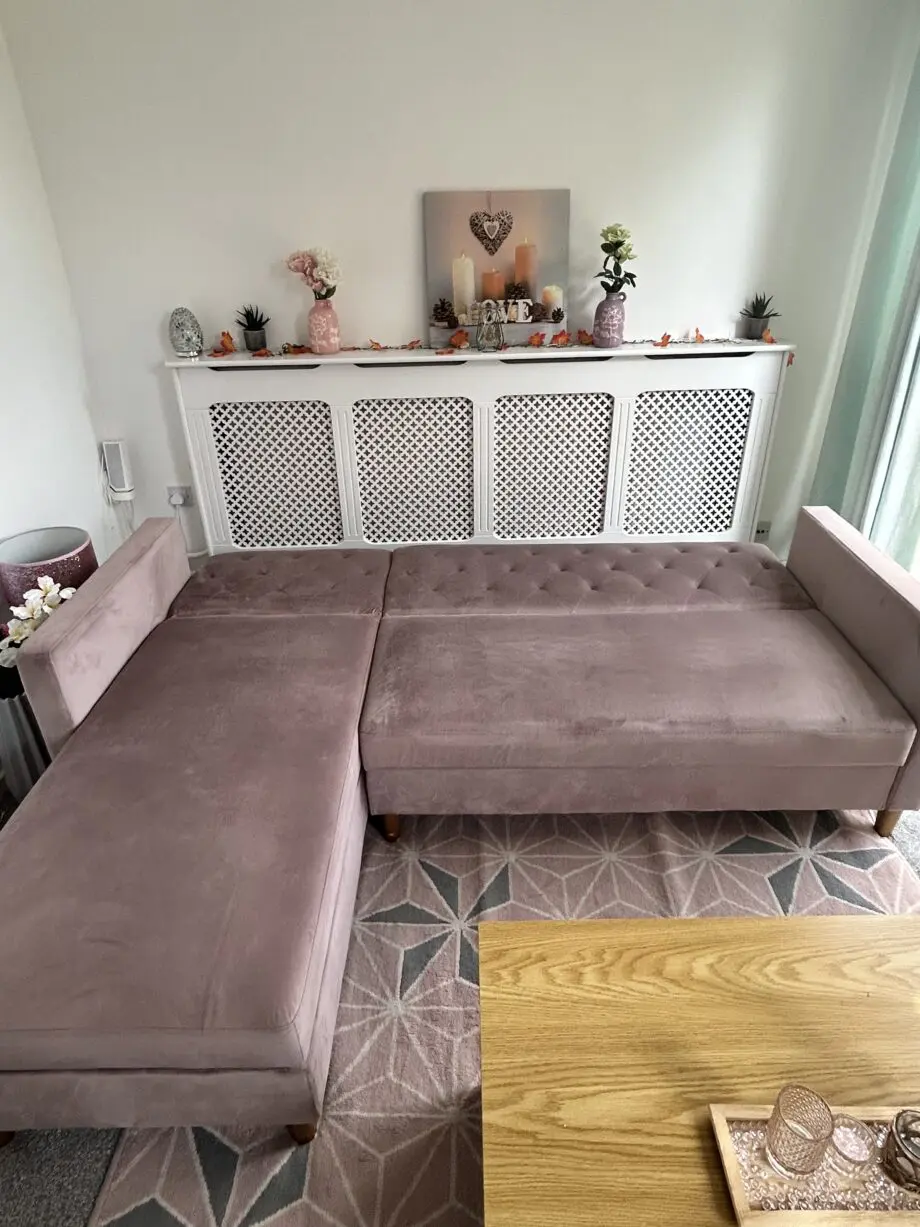 Pink velvet sofa bed