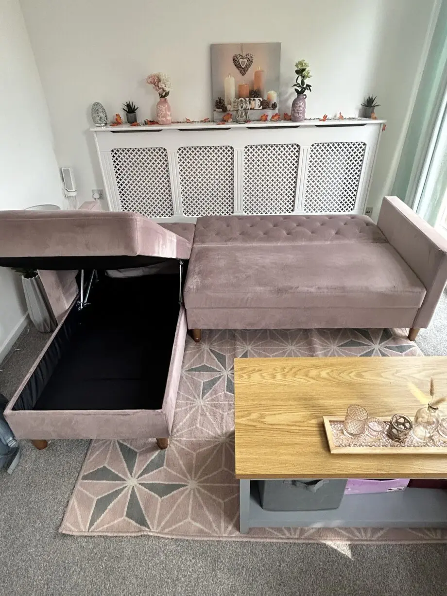Pink velvet sofa bed