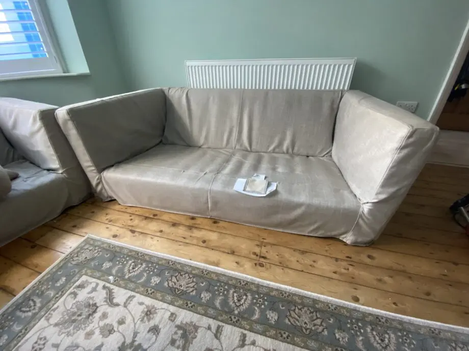 M&S 3 Seater Beige Loose Cover Feather Sofa