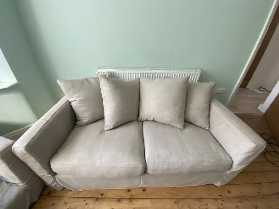 M&S 3 Seater Beige Loose Cover Feather Sofa