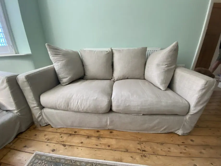 M&S 3 Seater Beige Loose Cover Feather Sofa