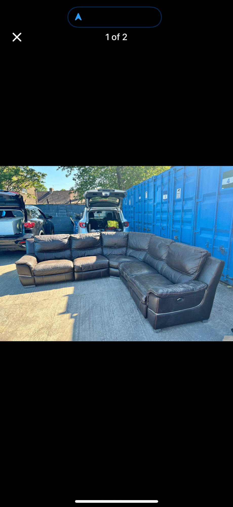Dark brown leather corner sofa