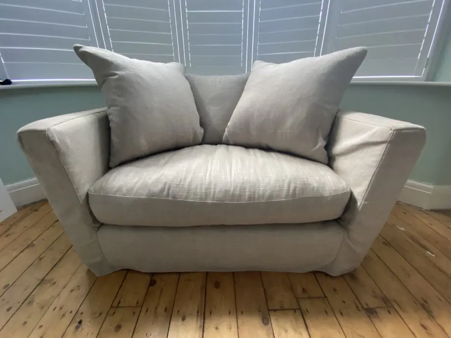 M&S 2 Seater/Loveseat Beige Loose Cover Feather Sofa