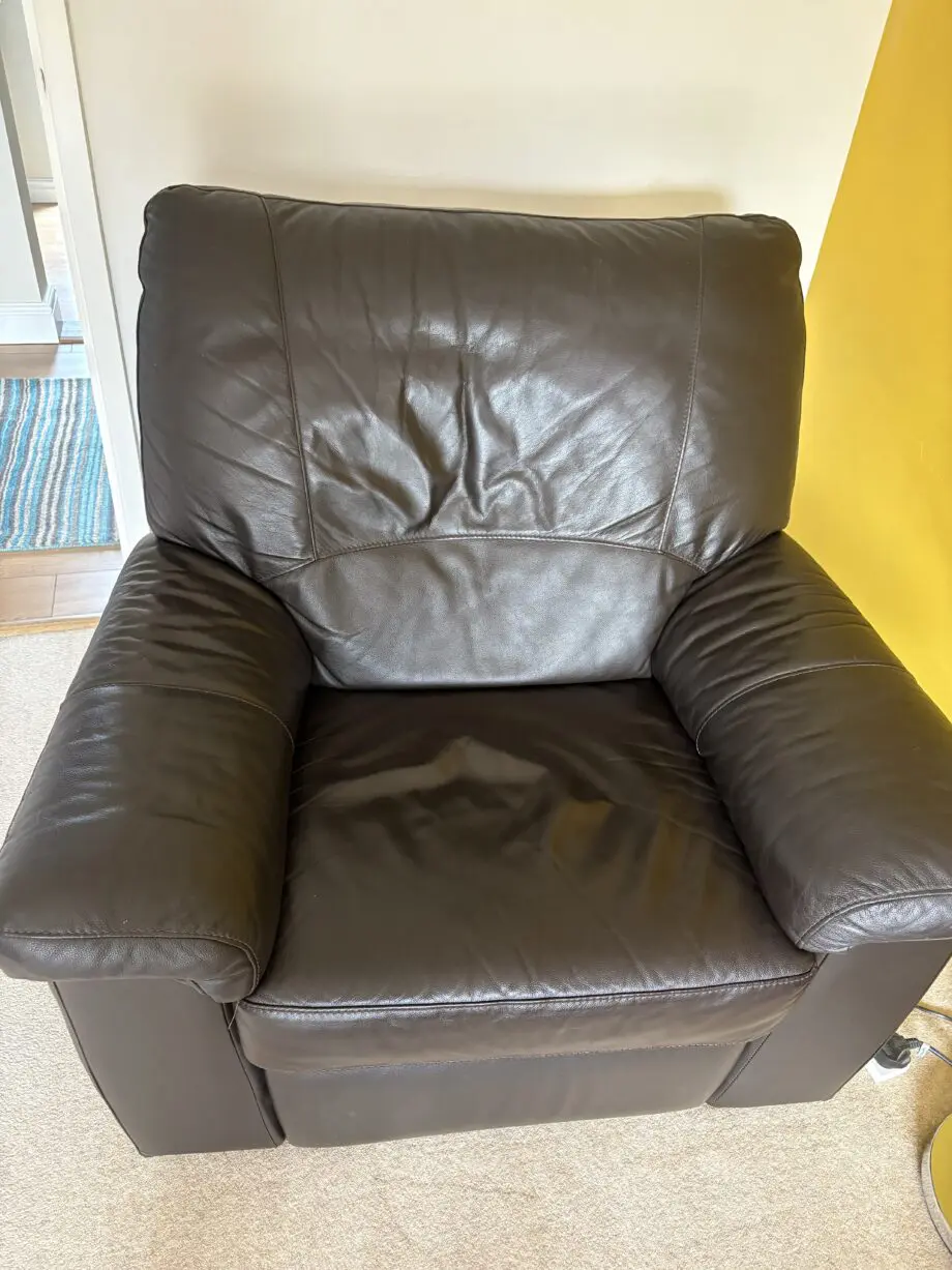 Brown Leather 3 seater sofa and two manual recliners
