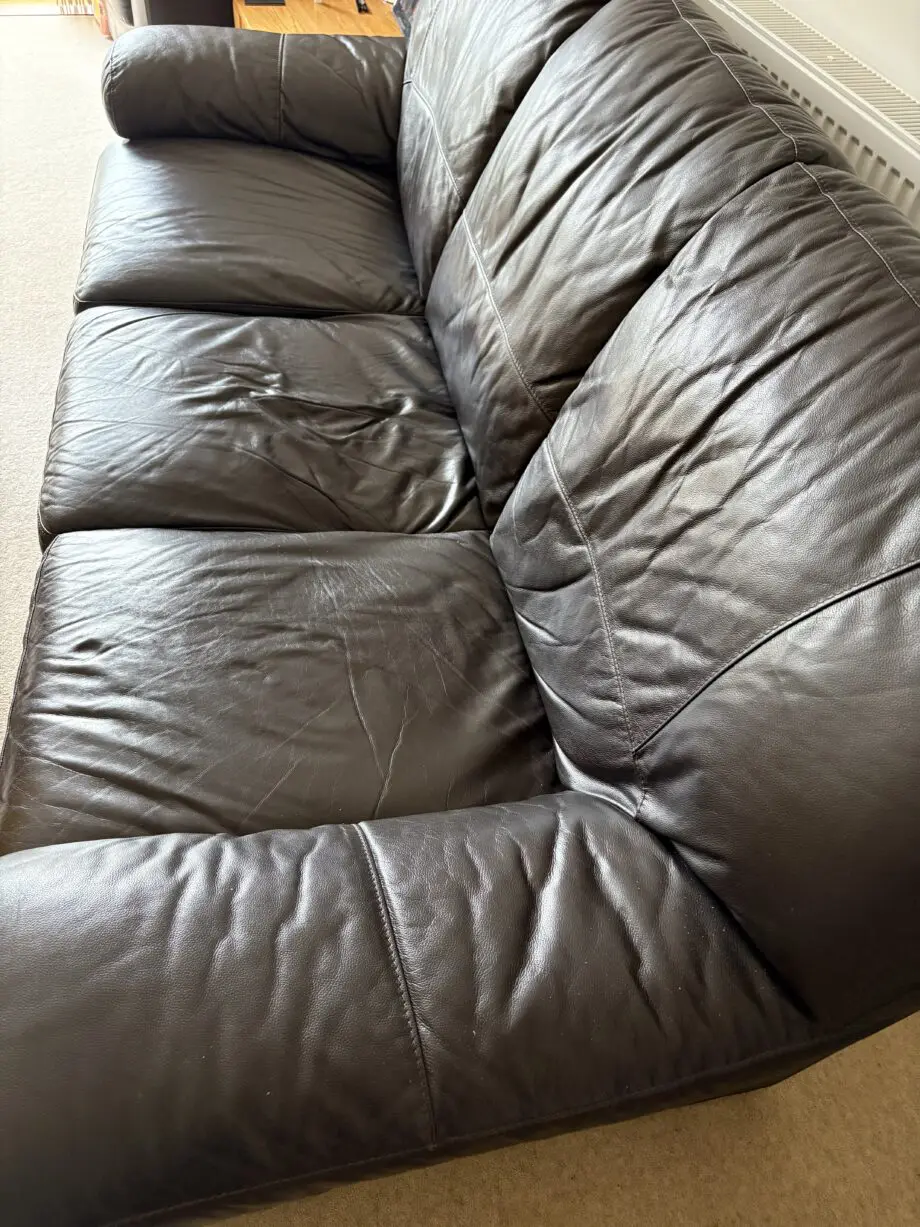 Brown Leather 3 seater sofa and two manual recliners