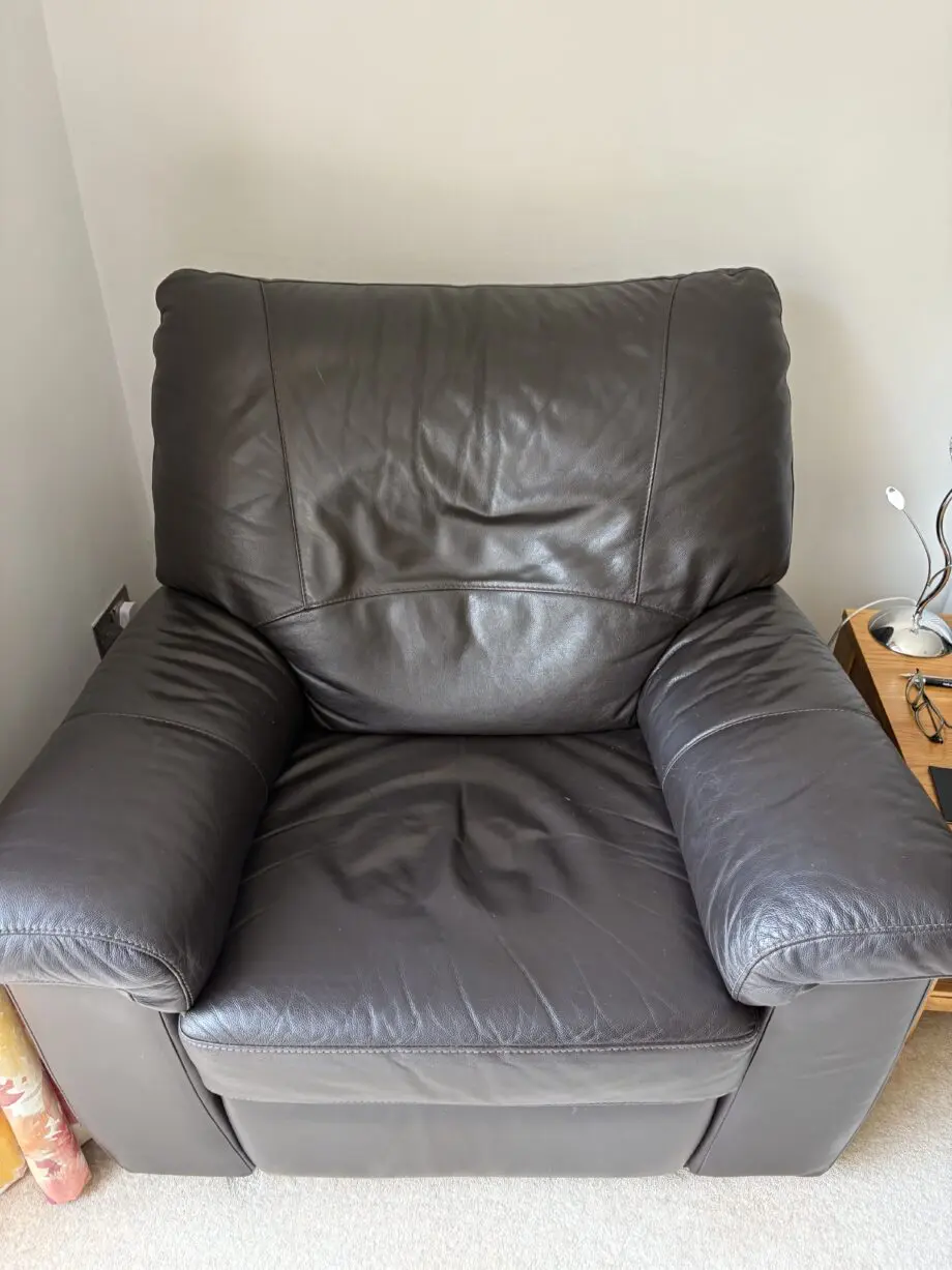 Brown Leather 3 seater sofa and two manual recliners