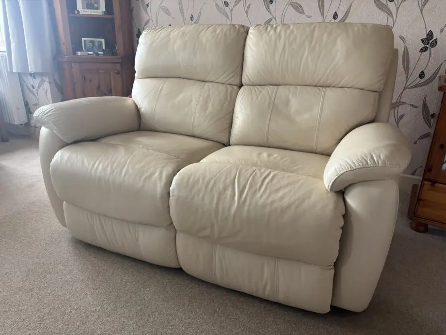DFS 2 Seater Leather Manual Recliner Sofa in Cream