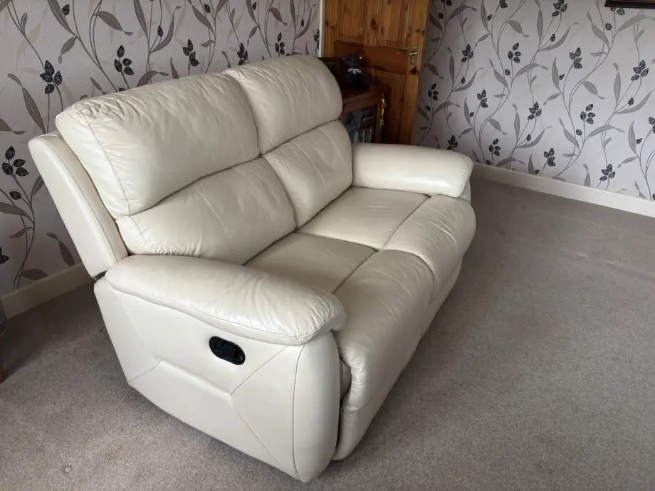 DFS 2 Seater Leather Manual Recliner Sofa in Cream