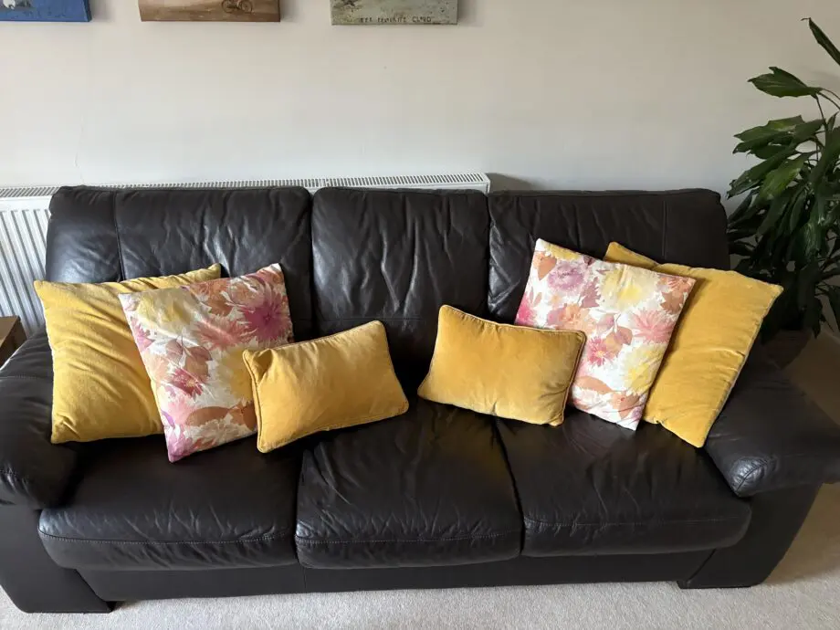 Brown Leather 3 seater sofa and two manual recliners