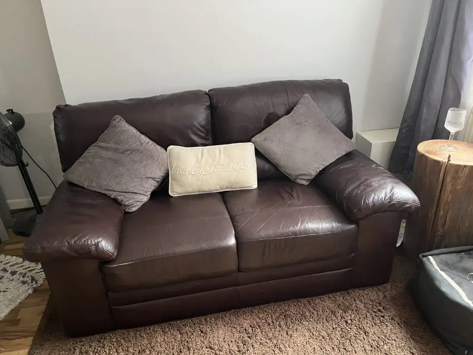Brown leather 2 str sofa