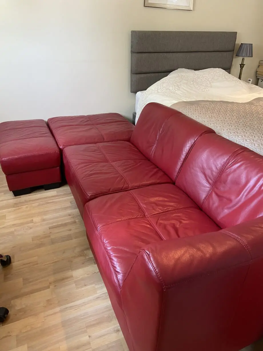 DFS four piece red leather sofa
