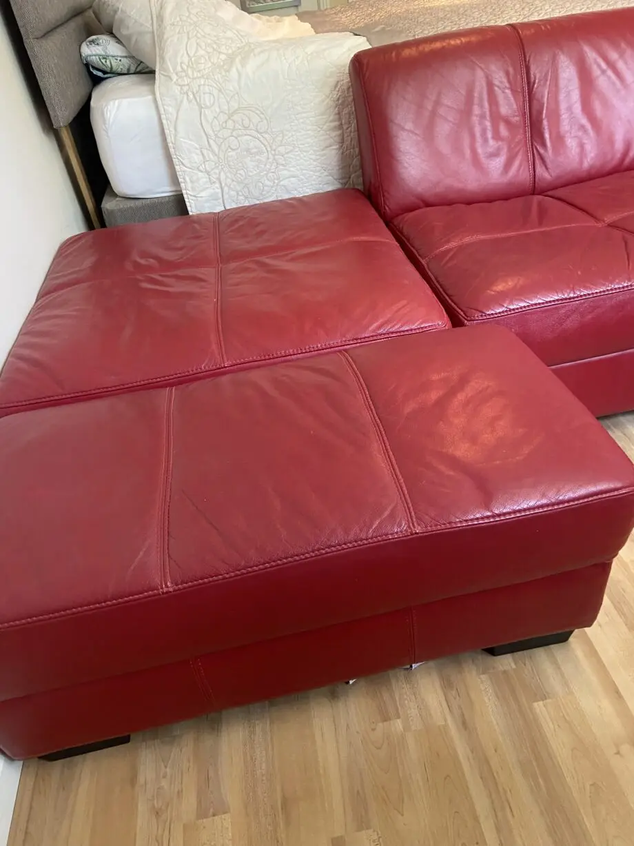 DFS four piece red leather sofa