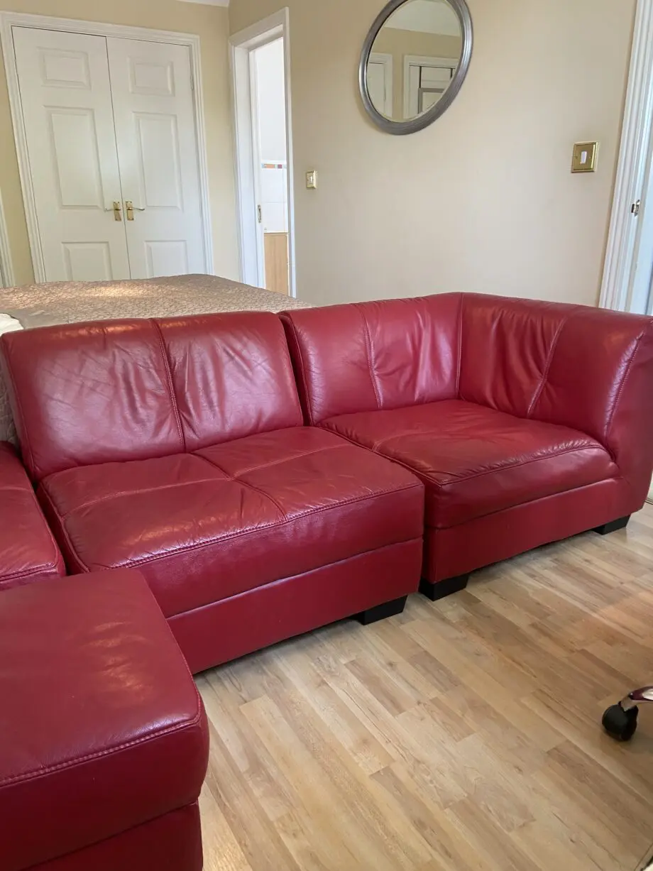 DFS four piece red leather sofa