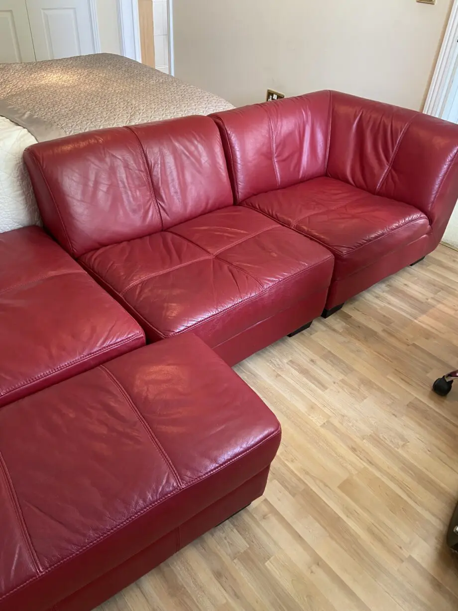 DFS four piece red leather sofa
