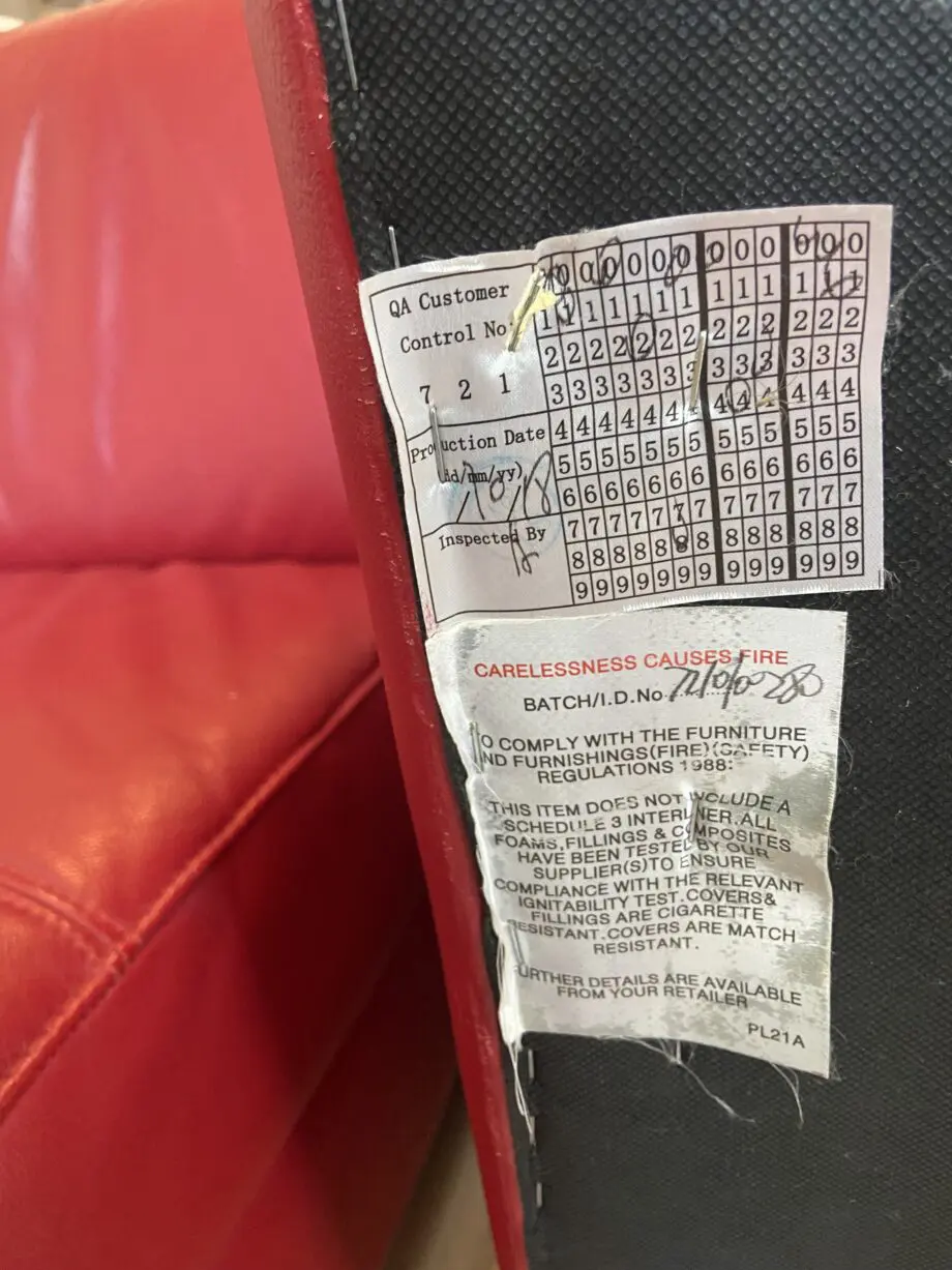 DFS four piece red leather sofa
