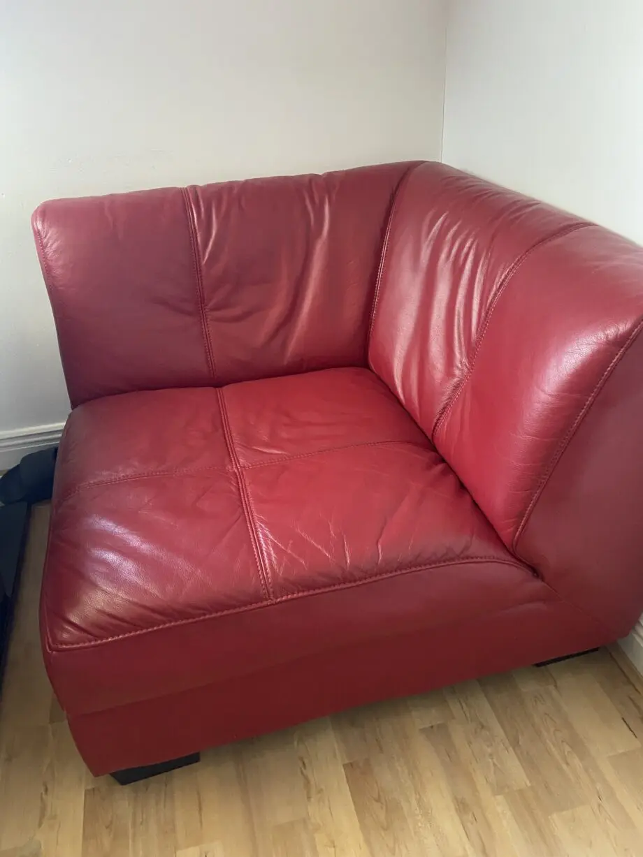DFS four piece red leather sofa