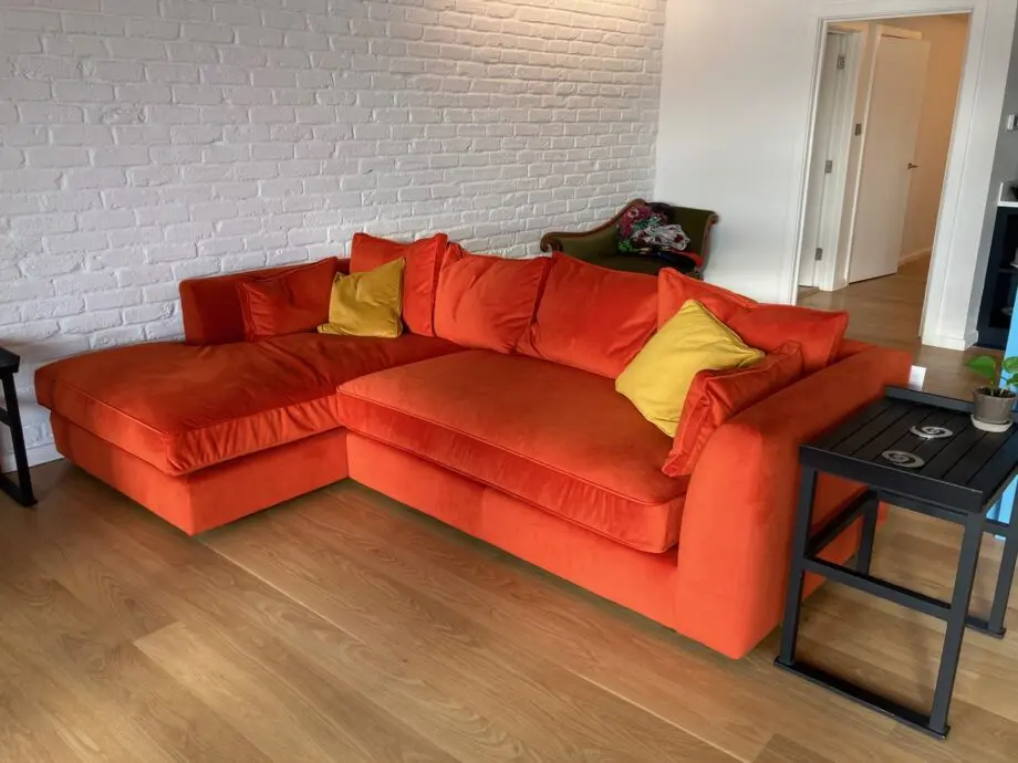 Barker & Stonehouse Harrington Left Hand Corner Chaise Sofa & Footstool - Plush Paprika