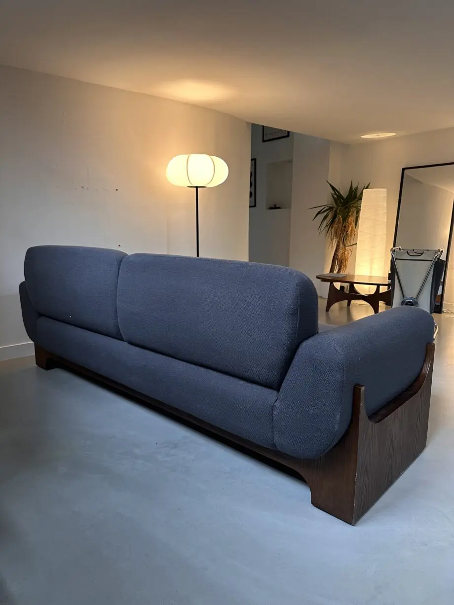 Anthropologie Grey and Dark Wood Mid-Century Modern Sofa