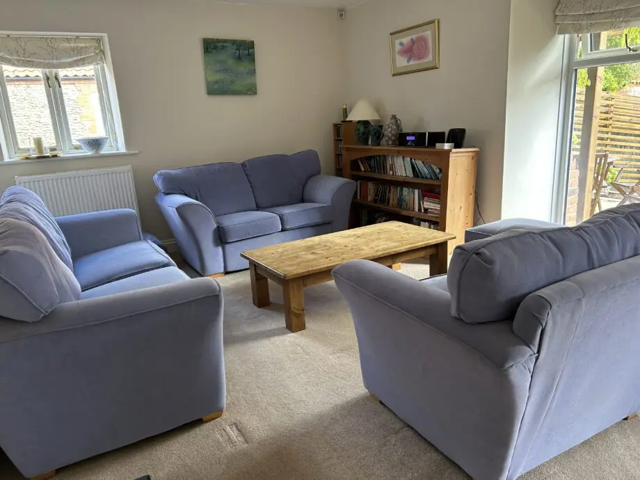 Cornflower blue sofa suite